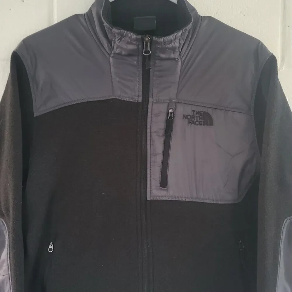 The North Face Jacket Mens Gordon Anza Sweater Knit Fleece Blk Gry Sz M DAMAGED